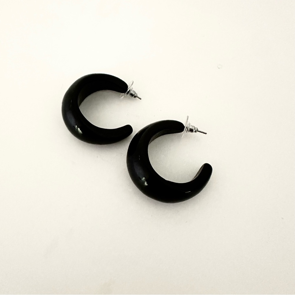 Black Acrylic Puff Hoop Crescent Statement Hoop Earrings